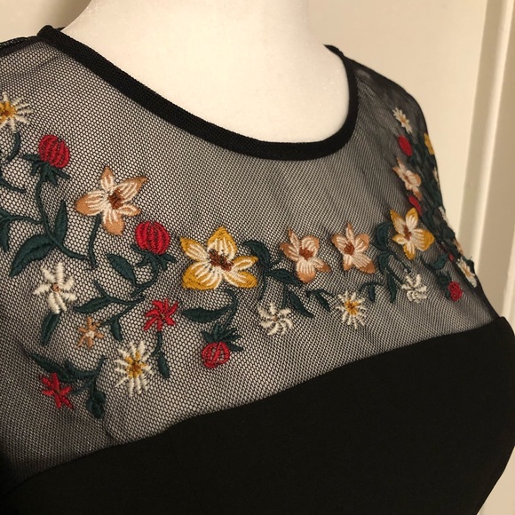 Forever 21 Black Floral Embroidered Bell Sleeve Dress - Picture 7 of 13